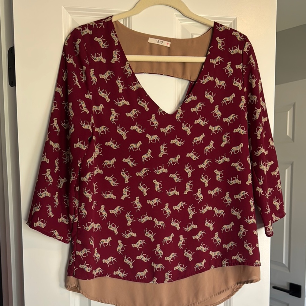 Le Lis Red Graphic Blouse with Relaxed Fit